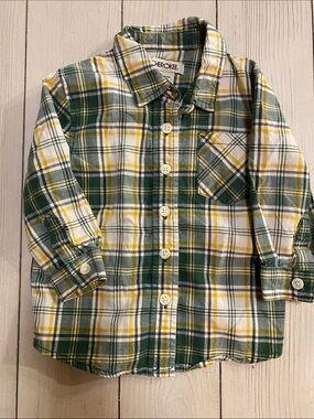 Cherokee Green, Yellow & White Plaid Button-Down Shirt